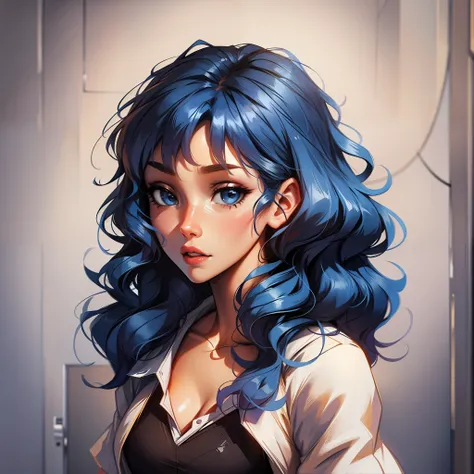 girl with blue curly hair