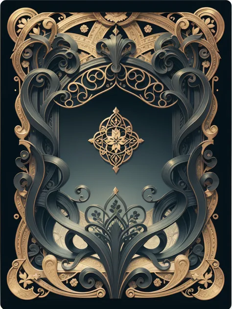 frame for card game with arabesques style art nouveau, black color