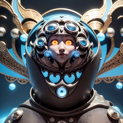(DMT aura of kittybot shaman with a transparent helmet with a brain sticking out: 1.4), (metal wings: 1.2), (hyperloop car-flask mask: 1.2), (kawaii cyberpop fractal art: 1.6), (Tobias Gremmler fluid and dynamic forms art style: 1.6), (organic-geometric bl...