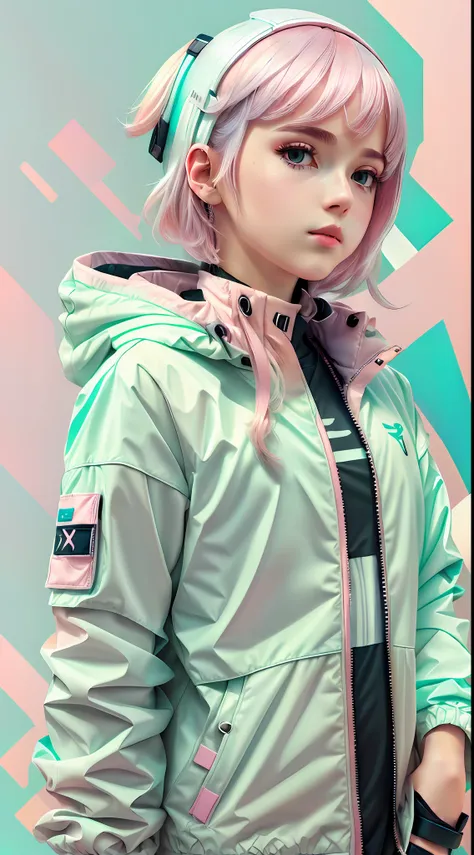 white,totally white,pastel colors,hachures,1girl with techwear clothes,sexy,papercute background