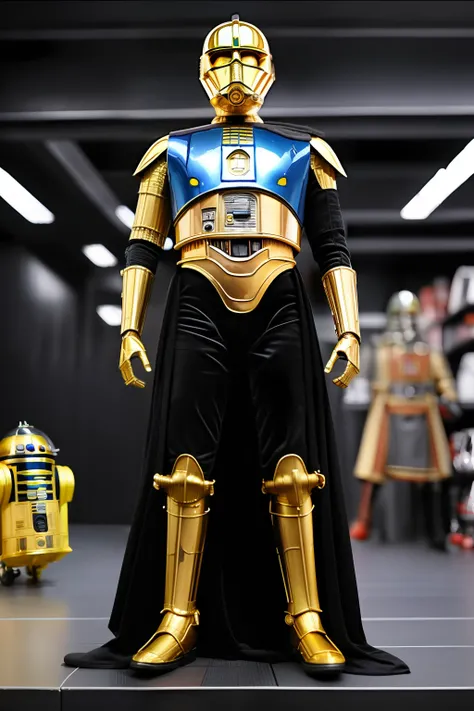 C3-PO from Star Wars with the body adarth Vader. Realistic image, detaljada, ultra realism, detailed star wars scenery