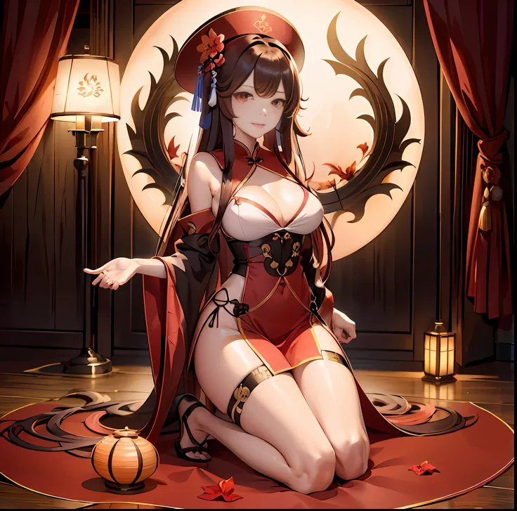 flower , red _ flower , solo , hat , long _ hair , hu hu tao ( genshin impact ), mature female , looking _ at _ viewer , upper _ body , chinese _ clothes ,1girl, hat _ flower , brown _ hair , closed _ mouth ,
hibiscus , red _ rose , spider _ lily ,
bangs...