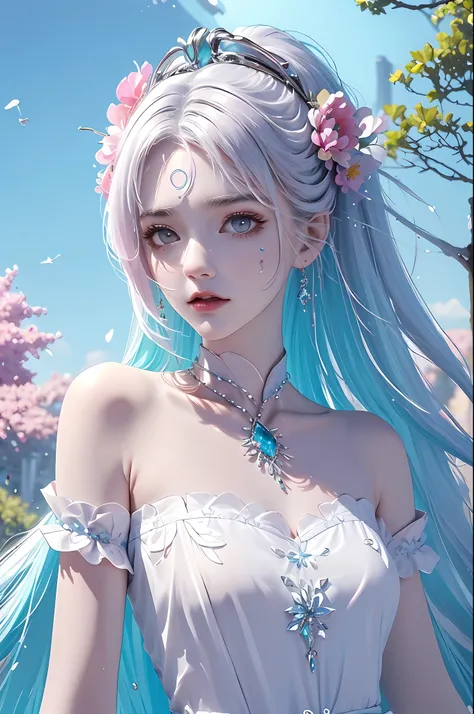(Pink fashion T-shirt: 1.9), (Colorful hair: 1.8), (Rainbow all colors: 1.8), (((Vertical painting: 1.6))), (Painting: 1.6), Front, manga, illustration, painting, big eyes, crystal clear, (rainbow gradient high ponytail: 1.7), delicate makeup, shut up, (sm...