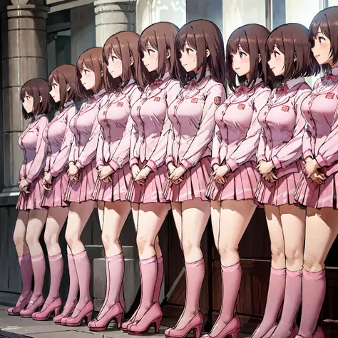 perfect anime illustration, multiple girls, thousands of girls, millions of girls, clones, identical sisters, neat rows of siste...