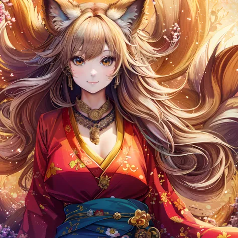 Anime girl with long hair and fox head, smile, beautiful anime cat girl, anime style 4K, detailed onmyoji detail art, detailed digital anime art, beautiful fox woman, fox, beautiful fox woman, detailed anime art, beautiful anime girl, beautiful anime woman...