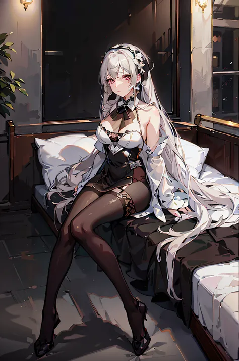 anime - style image of a woman in a maid outfit sitting on a bed, from girls frontline, fine details. girls frontline, guweiz on...