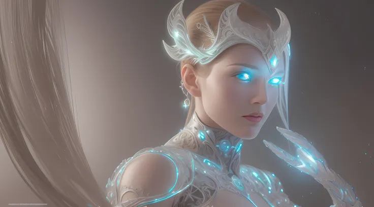 Organic cyborg, white plastic, diffuse lighting, luminous ornaments, light reflection, fantasy, intricate, elegant, highly detailed, realistic, realistic, digital painting, art station, illustration, concept art, smooth, sharp focus, art by John Collier an...
