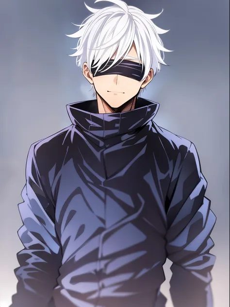 1boy, saturated gojo walking, white hair (goosebumps), blue eyes, wearing a black blindfold, nice environment, super detailed, h...