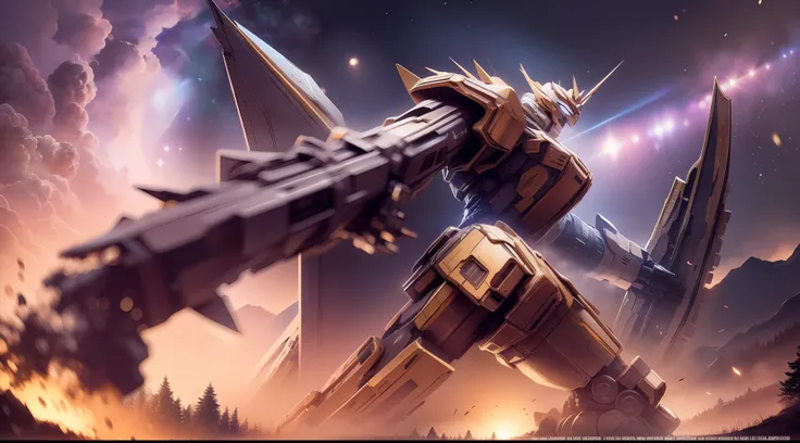 HD 8K, masterpiece, best quality, (a fully armored robot in the starry sky battle 1.8), gorgeous, flashy style, cool