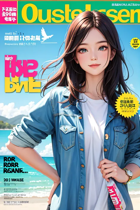 masterpiece, best quality, spring outfit, colorful hair, outdoor, magazine cover ,upper body,