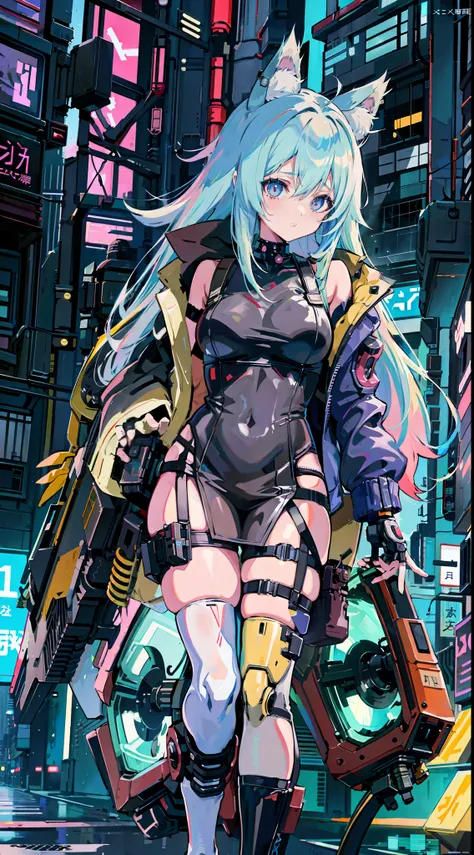 anime girl with cat ears and a backpack walking down a street, cyberpunk anime girl, digital cyberpunk anime art, anime cyberpunk art, digital cyberpunk - anime art, cyberpunk anime art, cyberpunk anime girl mech, female cyberpunk anime girl, oppai cyberpu...
