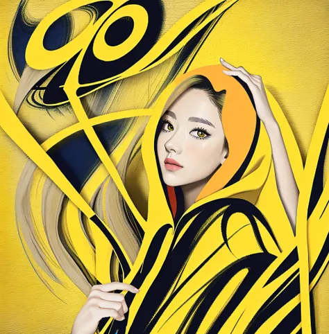 完全な指、自然な指の形、隠れている指もあわせて合計5本の指、a painting of a woman with a hoodie on and a yellow background, album cover!, by gavin hamilton, a...