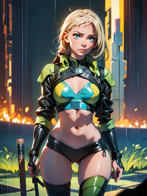 raining,wet,thighs, battlefield, (slim, fit,flat chest, petite),ukranian, photorealistic, high definition, detailed realistic, detailed,  hyper detailed, realistic skin texture, ultra high resolution, high
resolution,flagpainted,  (masterpiece, best qualit...