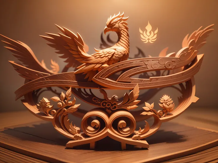3D relief, fine carving, phoenix carving, spirit, traditional Chinese style, multi-dimensional paper fog crafts, ultra-wide angle view, dreamy, 8K, romantic, high resolution, 8k