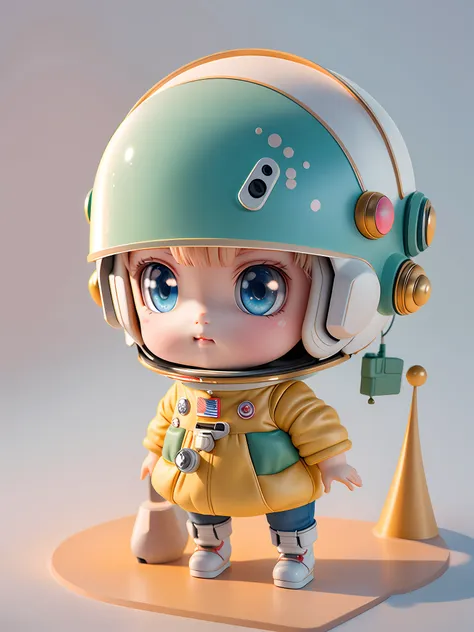 there is a little doll with helmet and helmet, cute 3d rendering, little astronaut looking up, portrait anime space cadet girl, ...