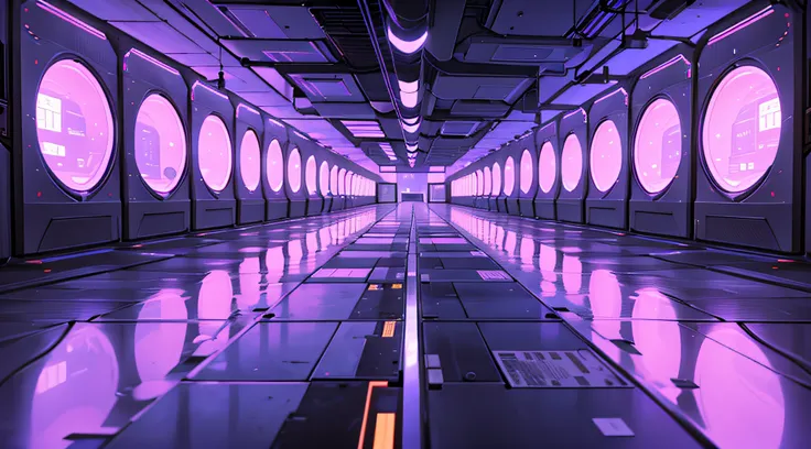 a dimly lit hallway with rows of data and computer screens, background is data server room, hacking into the mainframe, cyber sp...