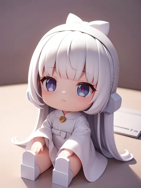 PopMart Blind Box IP, a close-up of a cute, white robe doll, young wanangel style, wearing long and fluent clothes, wlop style, pocelain doll, little people; Unreal Engine 5, Lite 3D/C4D production: 8K HD quality/lighting/ultra-detailed lens depiction 1.5,...