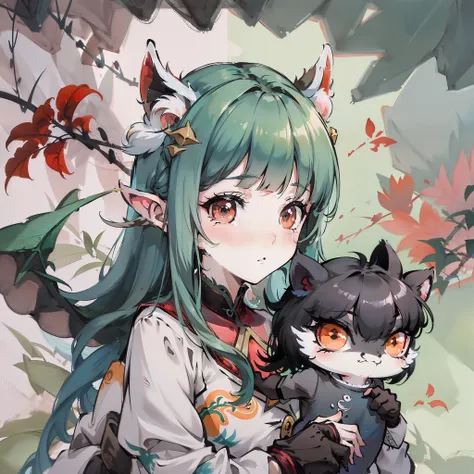 There is a little doll, delicate face with a dragon on it, a dragon on the ground, Dragon Girl, Tooth Wu, Yanjun Cheng, Ryan Yee, Jason Chan, Russell Dongjun Lu, cute 3D rendering, cute little dragon, designed by Jeonseok Lee, Loish and wlop, designed by Y...