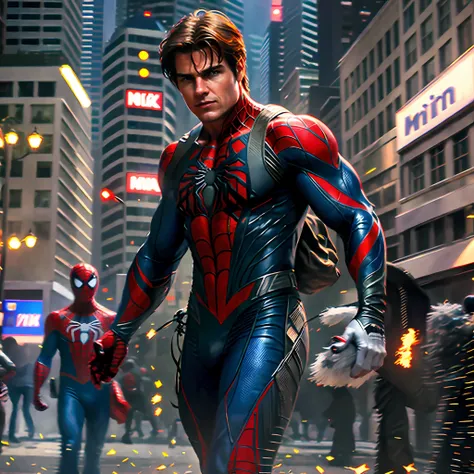 tom cruise as a spider man , walking in crowd,blur nikon camera image, masterpiece, realistic,top quality --auto --s2