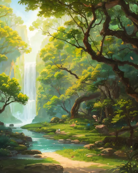 (highres:1.1), best quality, (masterpiece:1.2), vivid color, digital painting, Jungle, water, natural beauty, peaceful oasis