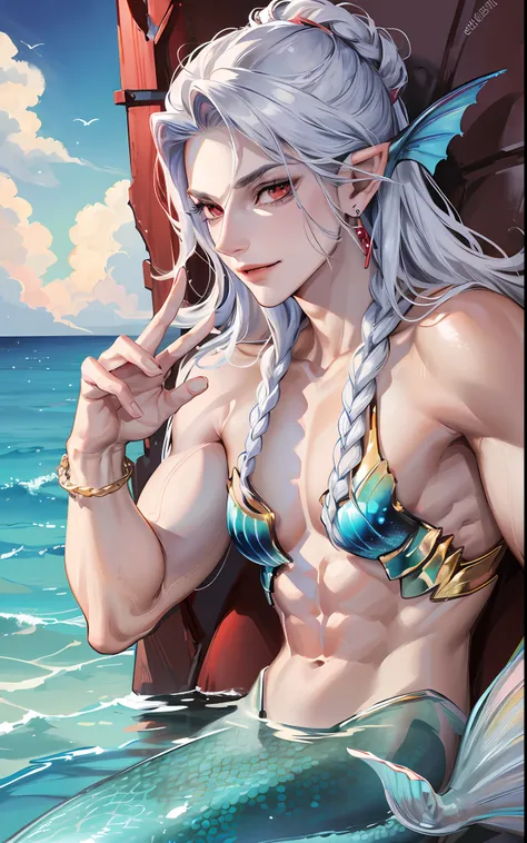 man, masculine, masculine face, attractive, muscular, (((1man))), masterpiece, absurdres, best quality ,intricate details , (shiny skin, shiny body, shiny oily luster skin, shiny hair, pale skintone), Sundown, attractive, ((muscular)), adult, one, earrings...