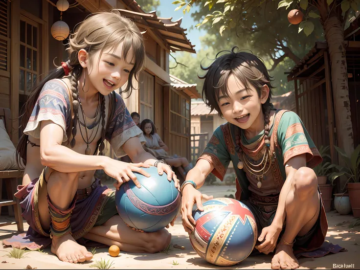 bohoai (happy boys and girls) playing with a ball