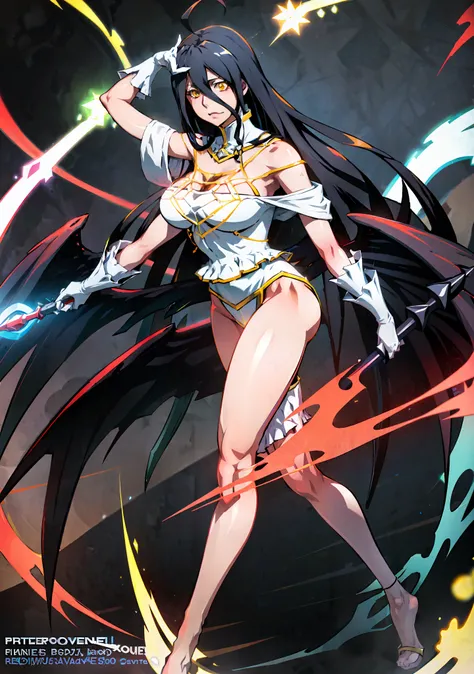 Overlord Albedo, Albedo, Overlod Albedo, fighting game character, Guilty Gear art style, anime style video game character, official character art, fighter pose, official art