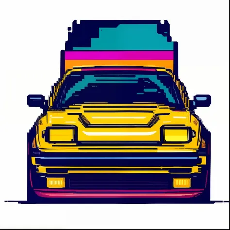 a 90's car in 8bit pixel style, white background