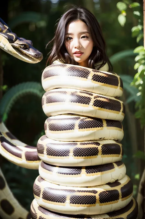 a woman wraps her daughter tightly around a python, sexy, korean idol