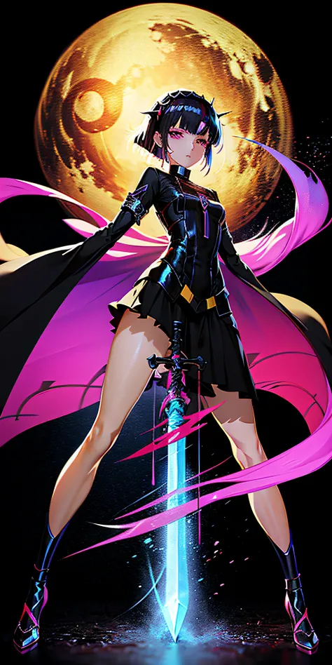 anime girl with sword and shield on transparent background, dark witch character, black - haired mage, 1 7 - year - old anime goth girl, black hime cut hair, an edgy teen assassin, epic mage girl character, anime style character, rpg character, female anim...