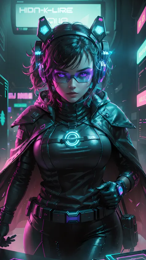 ((best quality)), ((masterpiece)), (highly detailed:1.3), 3d,neonnoir, beautiful cyberpunk woman,(wearing head-mounted display t...