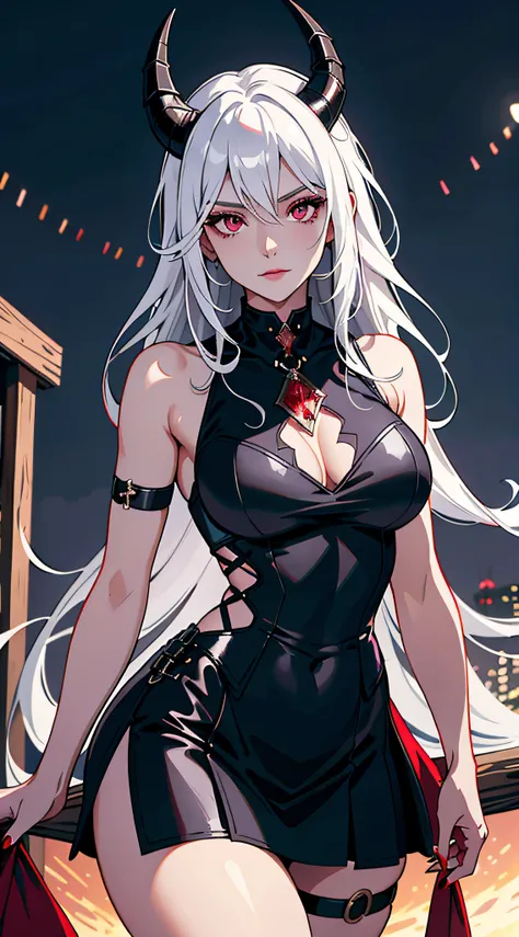 (masterpiece, best_quality, ultra-detailed, 8k, UHD, immaculate:1.3) epic, artgerm, pixiv, artstation, 1 girl, dragon girl without wings, dragon girl with scales on skin, white skin, black dragon horns, black outfit with straps, black collar around neck, s...