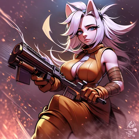 Tails of the very hot female sonic, holding a gun