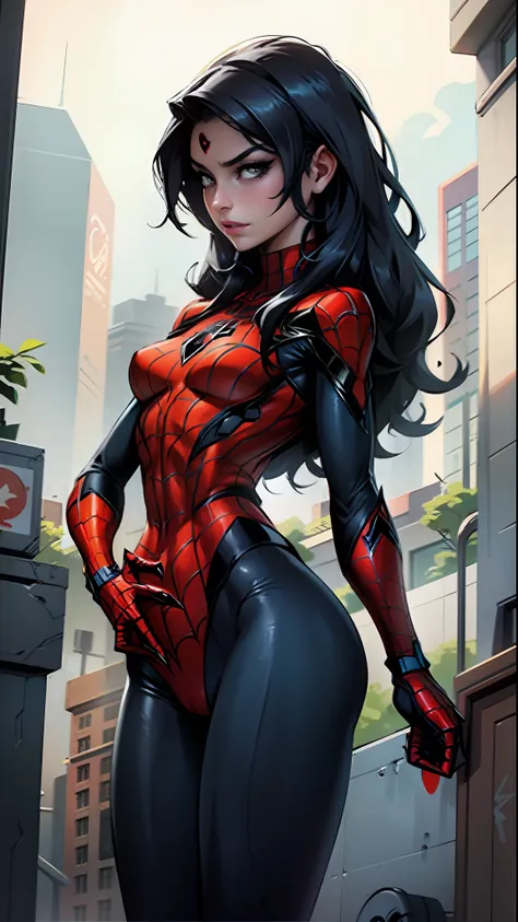 beautiful woman detailed defined body using spider man cosplay, small breasts