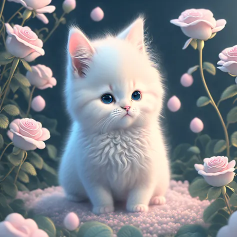 in this ultra-detailed cg art, the adorable kitten surrounded by ethereal roses, best quality, high resolution, intricate detail...