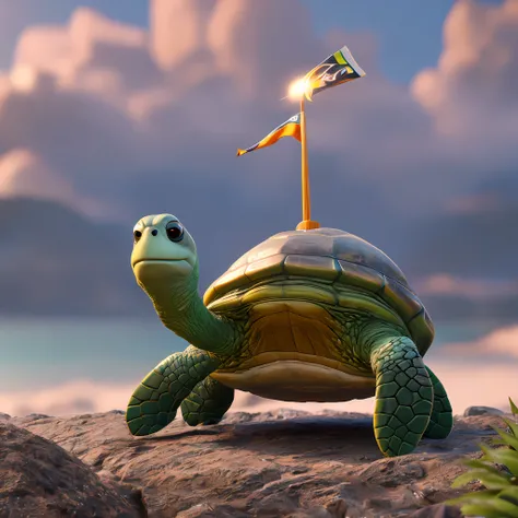 Cute adorable turtle that greets you with a smile, Unreal Engine, cozy outdoors, art station, detailed digital painting, cinematic, character design by Mark Raiden, Pixar, Hayao Miyazaki, Unreal 5, daz, hyperrealistic, octane render, 3DMDT1
