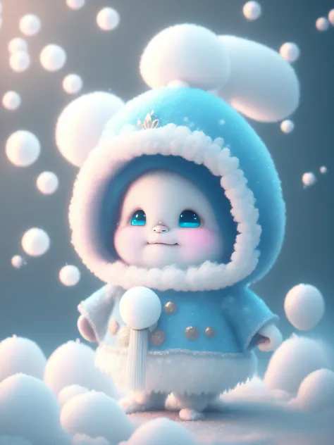 drifting snowplum blossom falls, a super cute baby pixar style white fairy chinese dragon standing beside a white flowing gauze ...