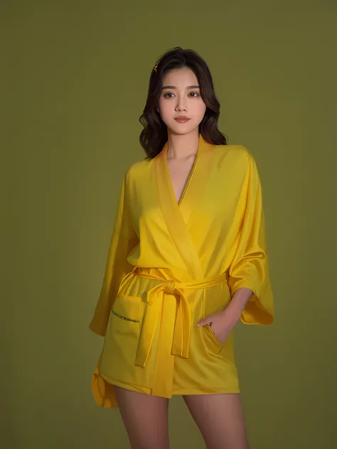 Yellow robe, bedroom, with white bed, mirror --auto --s2