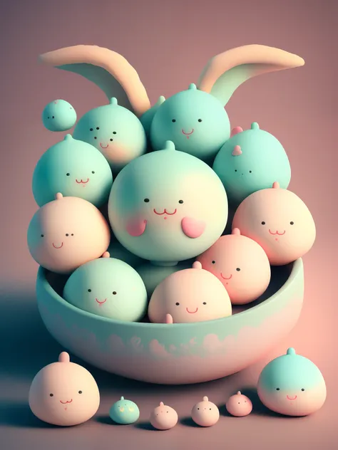 chibi style,dozens of tangyuan with rabbit ears,very cute face,very real,chinese folk art style tangyuan,chinese kitchen backgro...