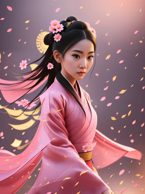 cg art, half and half close-up,a lovely 19-year-old girl, dressed in traditional chinese hanfu, stood in the middle of the templ...