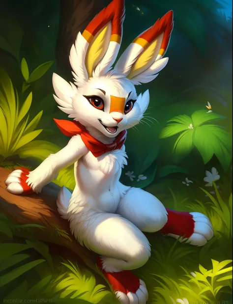 rabbit, arvalis, fur detail, stylized, (beautiful texture) solo, pokemon, ((rj palmer)), scorbunny, whiskers, fur, no humans, re...