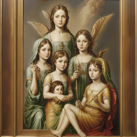 3 archangels, miguem, raphael, gabriel, age 29 years, forts, oil painting --auto --s2