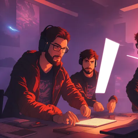 the illustration depicts gabriel and his friend lucas immersed in a thrilling match of dota, sitting at their respective compute...