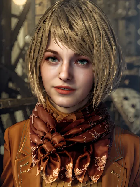 1 girl, solo, portrait, upper body shot, ashley graham from resident evil 4 remake, face of ella freya, short hair, blonde hair,...