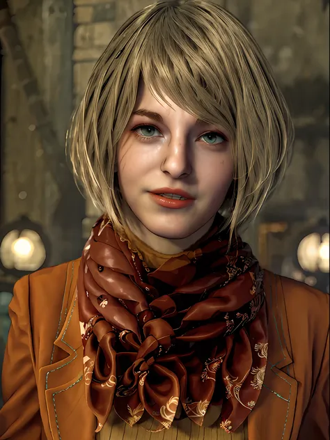 1 girl, solo, portrait, upper body shot, ashley graham from resident evil 4 remake, face of ella freya, short hair, blonde hair,...