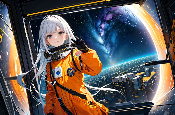 (Masterpiece, Top Quality, Best Quality, Extreme Detail, Supreme Detail, Official Art, Beauty and Aesthetics: 1.2), Colorful, Cowboy Shot, Beautiful Face, Solo, Perfect Body, Beautiful Eyes, 1 Girl, In Space, Spacecraft, Spacesuit, Indoor, (Wire and Cable:...