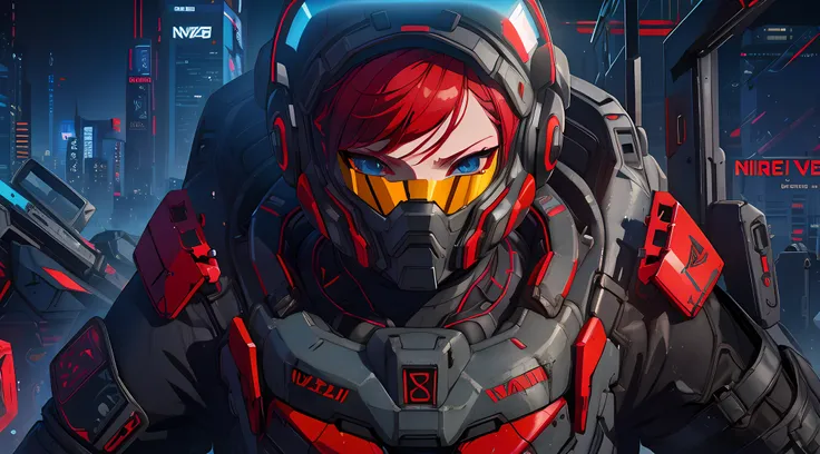 a close up of a person with red hair and a helmet, cyberpunk anime girl mech, digital cyberpunk anime art, female cyberpunk anime girl, cyberpunk anime girl in hoodie, anime cyberpunk art, girl in mecha cyber armor, cyberpunk anime art, cyberpunk anime gir...