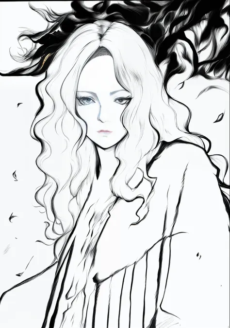 a drawing of a woman with long hair and a coat, inspired by amano, inspired by austin briggs, art in the style of terry moore, s...