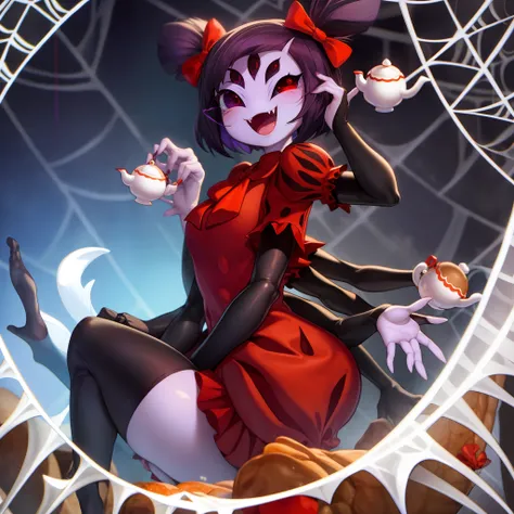 masterpiece, best quality, a beautiful and detailed portriat of muffet,(muffetwear), monster girl,((purple body:1.3)),humanoid, ...