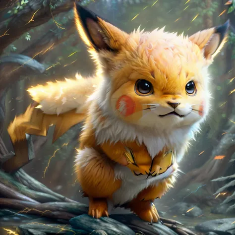 photo of the most beautiful artwork in the world featuring (fur:1.2), pokemon, with lightning coming from cheeks, full body 8k u...